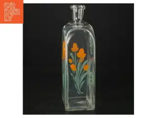 Dekorativ glasflaske med blomstermotiv (str. H. 21 cm. 9 x. 6 cm)