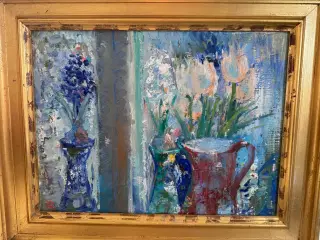 Originalt maleri i flot guldramme – blomsterstille