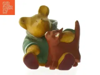 Keramikfigur af bamse med kat (str. 5 cm)
