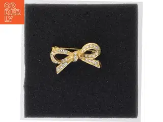 Gylden broche med simulerede diamanter (str. 3 cm)