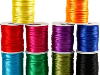 Satinsnor, tykkelse 2 mm, stærke farver, 10x50m/ 1 pk.