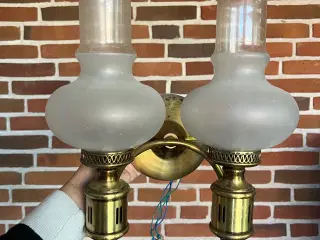 Antik guld og glas lampe