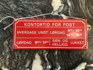 Post skilt. Kontortid for post.