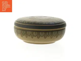 Rund dekoreret keramisk skål med låg L. Hjort (str. Ø 13 cm)