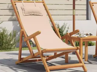 Strandstol foldbar massivt eukalyptustræ og stof beige