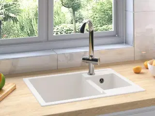 Dobbelt køkkenvask med overløbshul granit hvid
