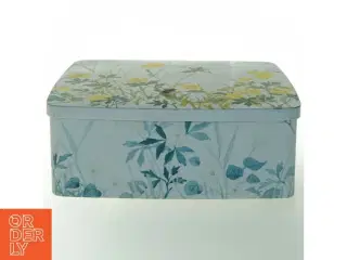 Vintage Rektangulær metalæske med blomsterdesign (str. 24,5 x 21,5 cm)
