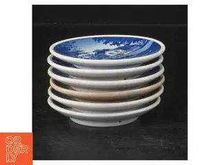 Blå og hvid porcelænsplatter med danske landskaber fra Royal Copenhagen (str. 8 cm. 6 styk)