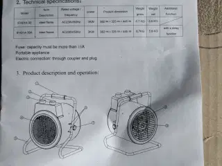 Varmeblæser 3kw 230v. med tilt/vippe . (14 Grader)