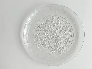 Påfuglefad, klart glas