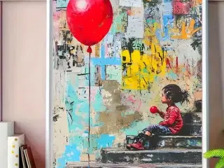 * Lærredsmaleri; Sød pige med rød ballon