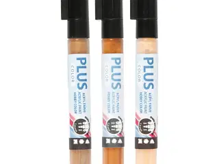 Plus Color Tusch, L: 14,5 cm, streg 1-2 mm, lys pudder, guld, raw sienna, 5,5 ml, 3stk./ 1 pk.