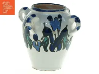 Keramikvase med blåt blomstermønster (str. 10 x 8,5 cm)