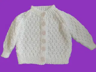 håndlavede hvid baby cardigan sweater, str. 80