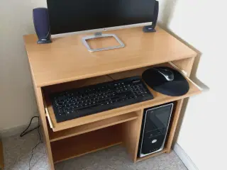 Computerbord med tastaturudtræk i lys træ