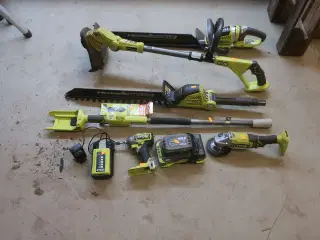 Boremaskine, vinkelsliber mv. RYOBI Model: 5NR19/66-2, RAG18125, RID18X, Easy Egde, Hegde Sweep,