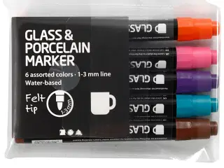 Glas- og Porcelænstusch, 6 stk. Halvdækkende Farver