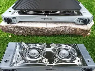 NY! 4400W Bærbar Dobbelt Gaskomfur + Grillplade 