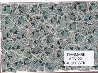 Danmark 200 stk Afa 221 Stemplet/ustemplet.
