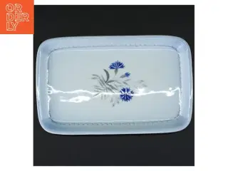 Porcelænsfad med blåt blomstermotiv (str. 23,5 x 15 cm)