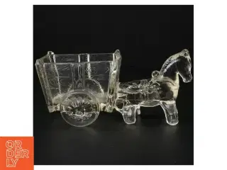 Vintage Hest med vogn i Presset Glas (str. 23 x 9 x 11 cm)