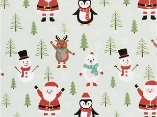 Isblåt gavepapir med julemotiver - 5m x 50cm