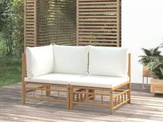Loungesæt til haven 2 dele med cremehvide hynder bambus