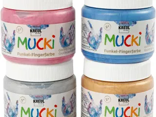 Mucki Fingermaling, metallic blå, metal guld, metallic rosa, metal sølv, 4x150ml/ 1 pk.