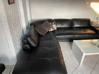 Lædersofa sort - hjørnesofa 245x275cm 