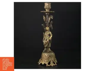 Gylden lysestage med kvindefigur (str. 27 cm)