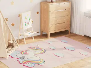 Gulvtæppe til børn 160x230 cm skridsikkert vaskbart enhjørning