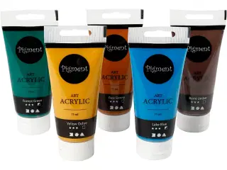 Art Akrylmaling, Naturfarver, halvblank, ass. farver, 5x75ml/ 1 pk.