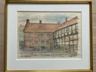 Org. akvarel Kell Kristensen Odense Nørregade 1984