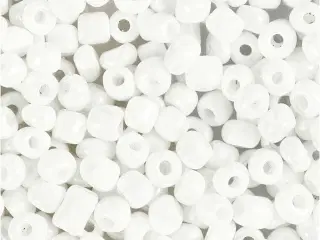 Rocaiperler, diam. 4 mm, str. 6/0, hulstr. 0,9-1,2 mm, hvid perlemor, 25g/ 1 pk.