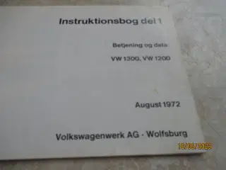 Brugt  Instruktionsbog   VW 1200  + 1300  