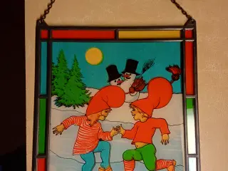 Vinduesophæng glasmaleri med dansende nissebørn mm