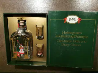 Holmegaard juleflaske 1990 original æske m/2 glas