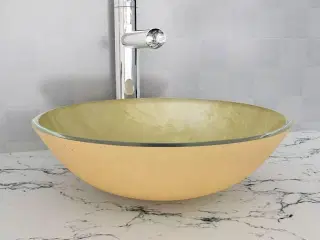 Håndvask hærdet glas 42 cm guldfarvet