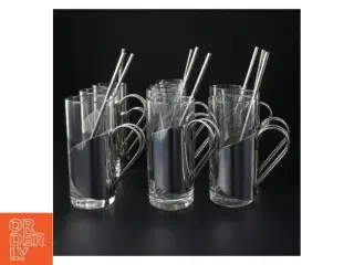 10 Glaskrus med metalsugerør, til gløgg eller irish coffee (str. 13 x 6 cm)