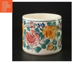 Fajance skål med Håndmalet blomstermotiv (str. H. 10,5 cm. ø. 12 cm)