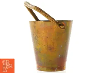 Gammel kobberspand med flettet hank (str. 12 x 12 cm)