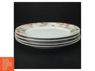 4 Porcelænstallerkener med blomstermønster (str. Ø. 27 cm. 4 styk)