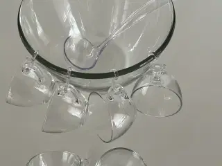 Serveringsbowle, glas med 6 glaskopper