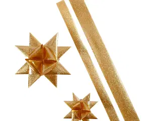 Stjernestrimler, L: 86+100 cm, B: 25+40 mm, diam. 11,5+18,5 cm, guld glitter, 16strimler/ 1 pk.