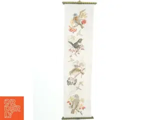 Broderet vægophæng med fuglemotiv (str. 60 cm)