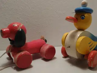 2 stk vintage trækdyr i træ. Walter og Kouvalias.