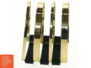 Gyldent armbånd med sort læder (str. Ø6,5 x, 5 cm )