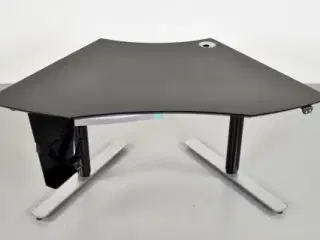 Hæve-/sænkebord med sort linoleumsplade og sort og grå stel