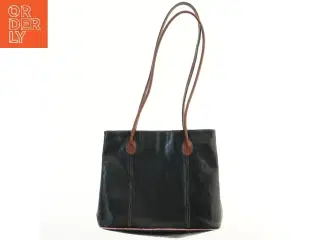 Sort lædertaske med lange stropper (str. 37x30 cm)
