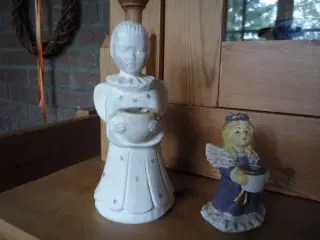 2 engle og lille nisse i keramik